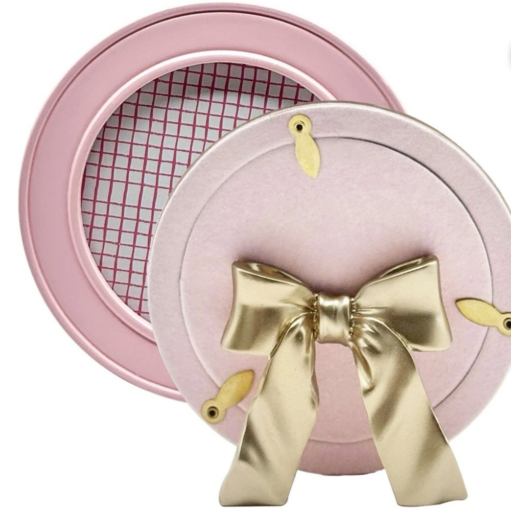 Pink Round Picture Frame with Gold Bow Easel Back 4”